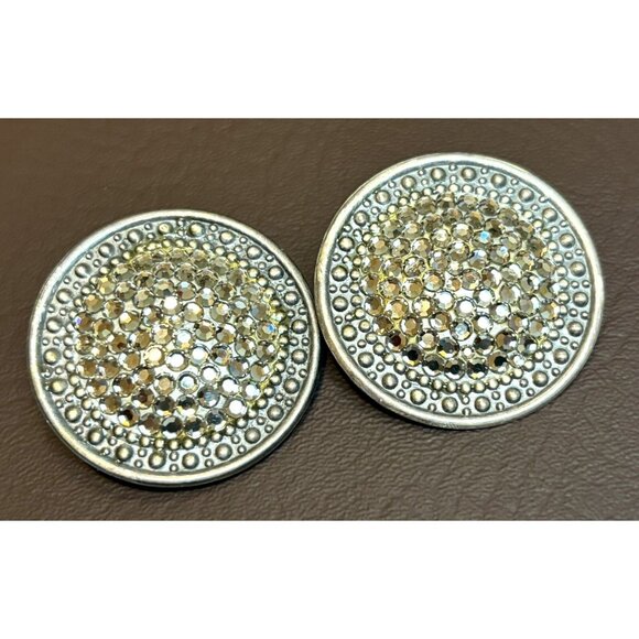 Vintage Richard Kerr Rhinestone Shield Statement Runway Clip On Earrings Signed - Picture 2 of 9
